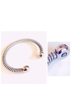 JEAN CLAUDE Stainless Steel Silver Mesh Ball Bangle Cuff Bracelet - Unisex - NEW